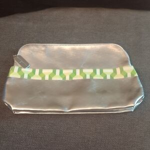 Silver Clutch with Green Geometric Accent